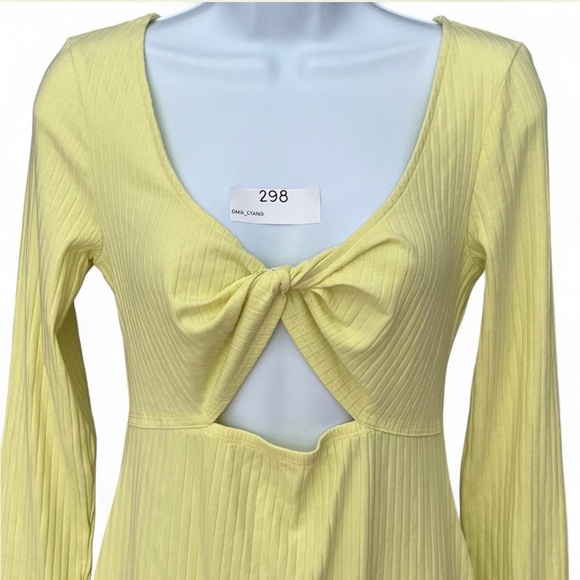 American Eagle Outfitters Yellow Long Sleeve Ribbed Mini Dress - Picture 2 of 4